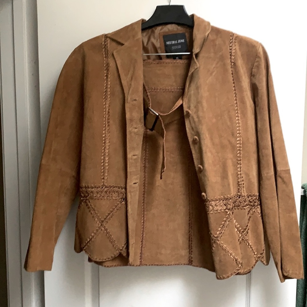 Suede mini skirt suit
